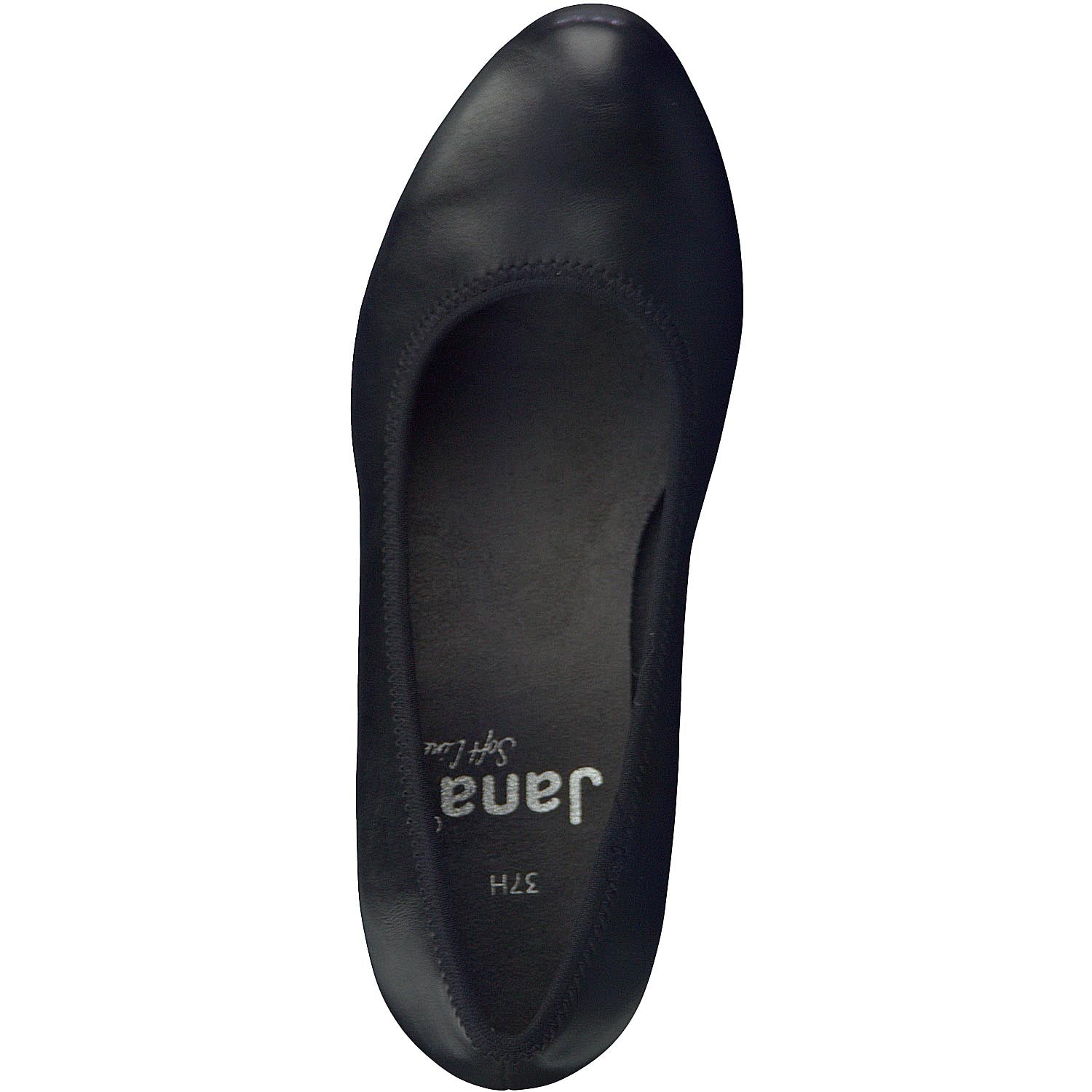 Front view of Jana Low Block Heel Shoe in Black.