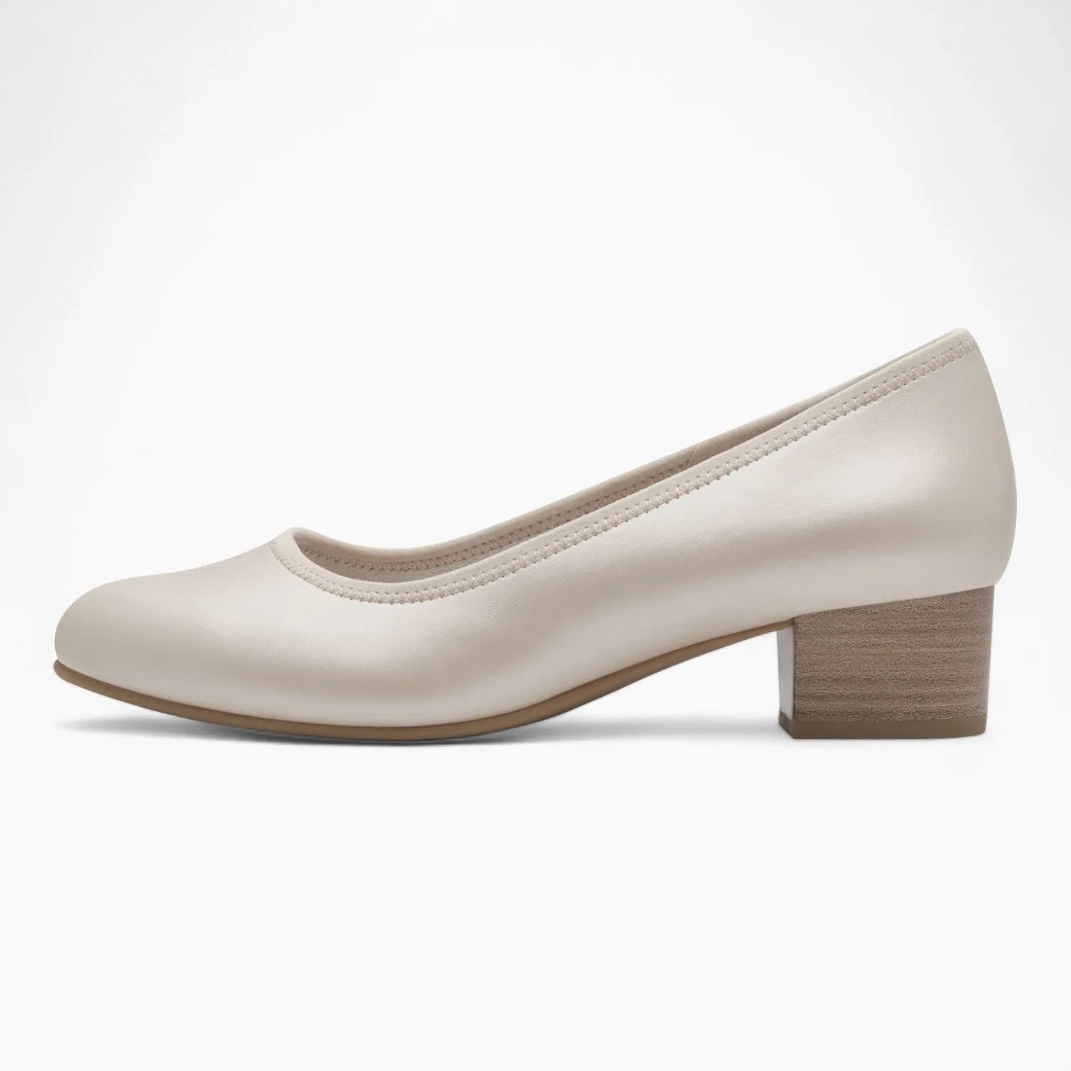 Jana Softline Beige Block Heel – Wide Fit & Pearlized Elegance - Leavys Shoes
