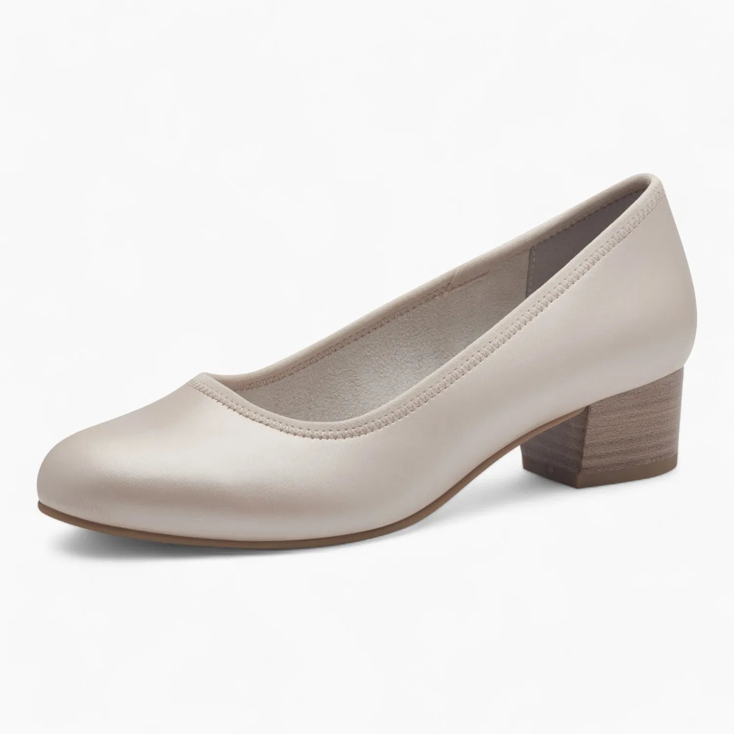 Jana Softline Beige Block Heel – Wide Fit & Pearlized Elegance - Leavys Shoes