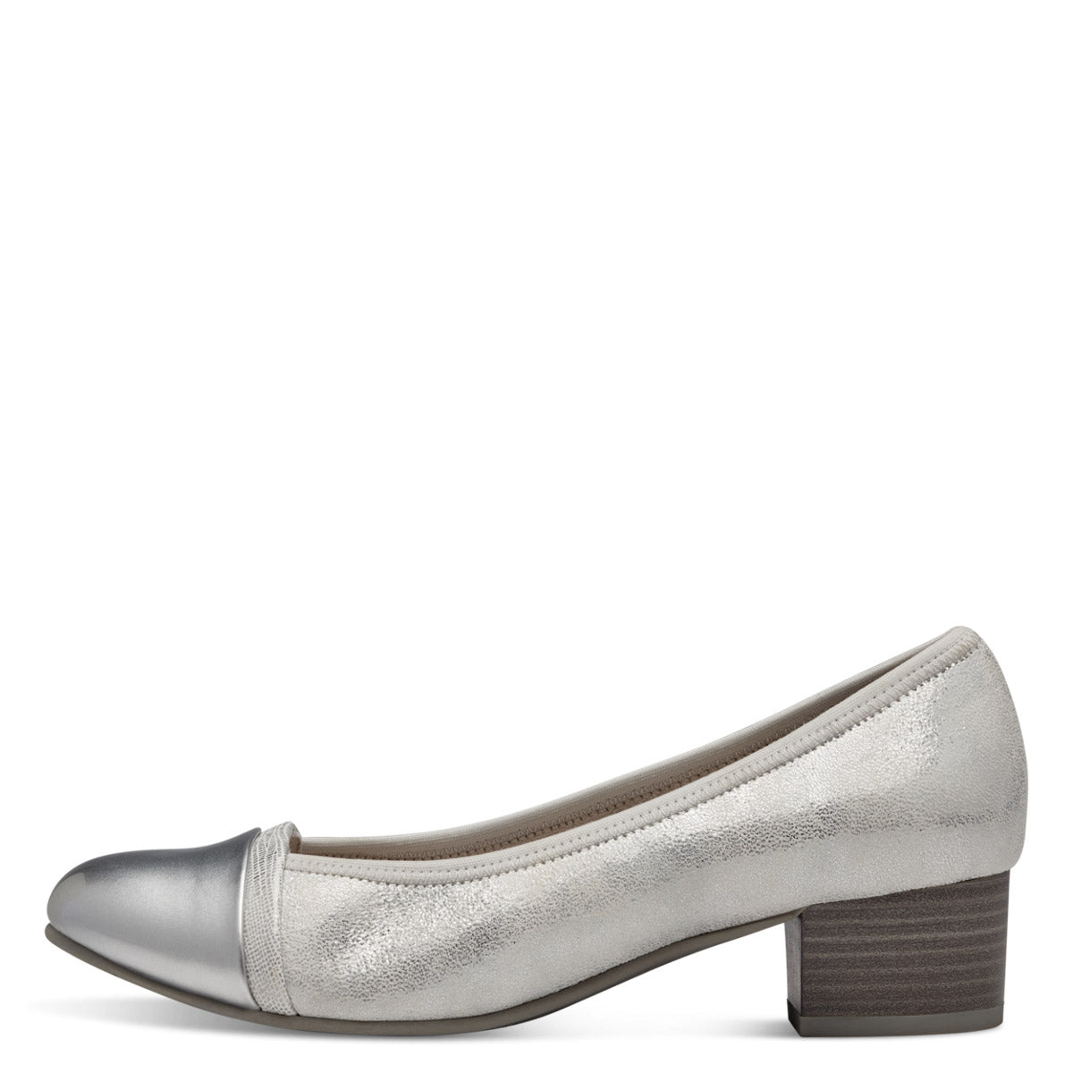 Jana Wide Fitting Silver Court Shoe with Bright Silver Detail