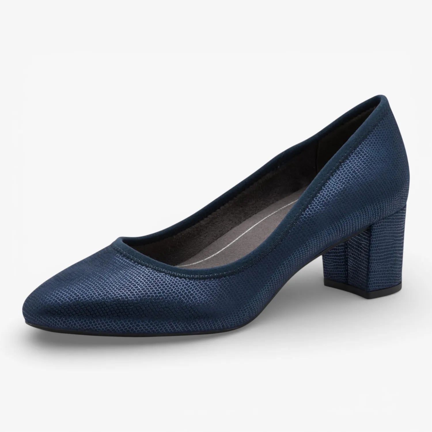 Jana Softline Navy Metallic Vegan Court Shoes (Wide Fit H)