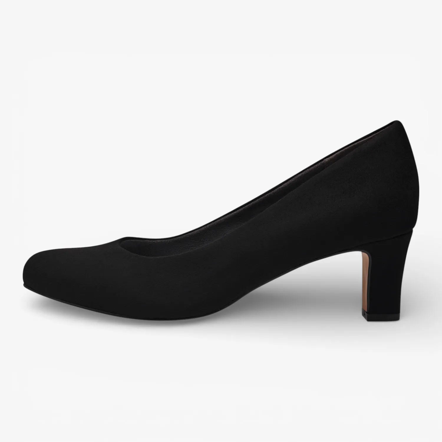 Jana Softline Black Vegan Court Shoe (Wide Fit H) – Block Heel 55 mm
