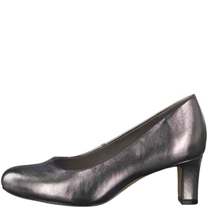 Front view of the elegant Pewter Low Heel.