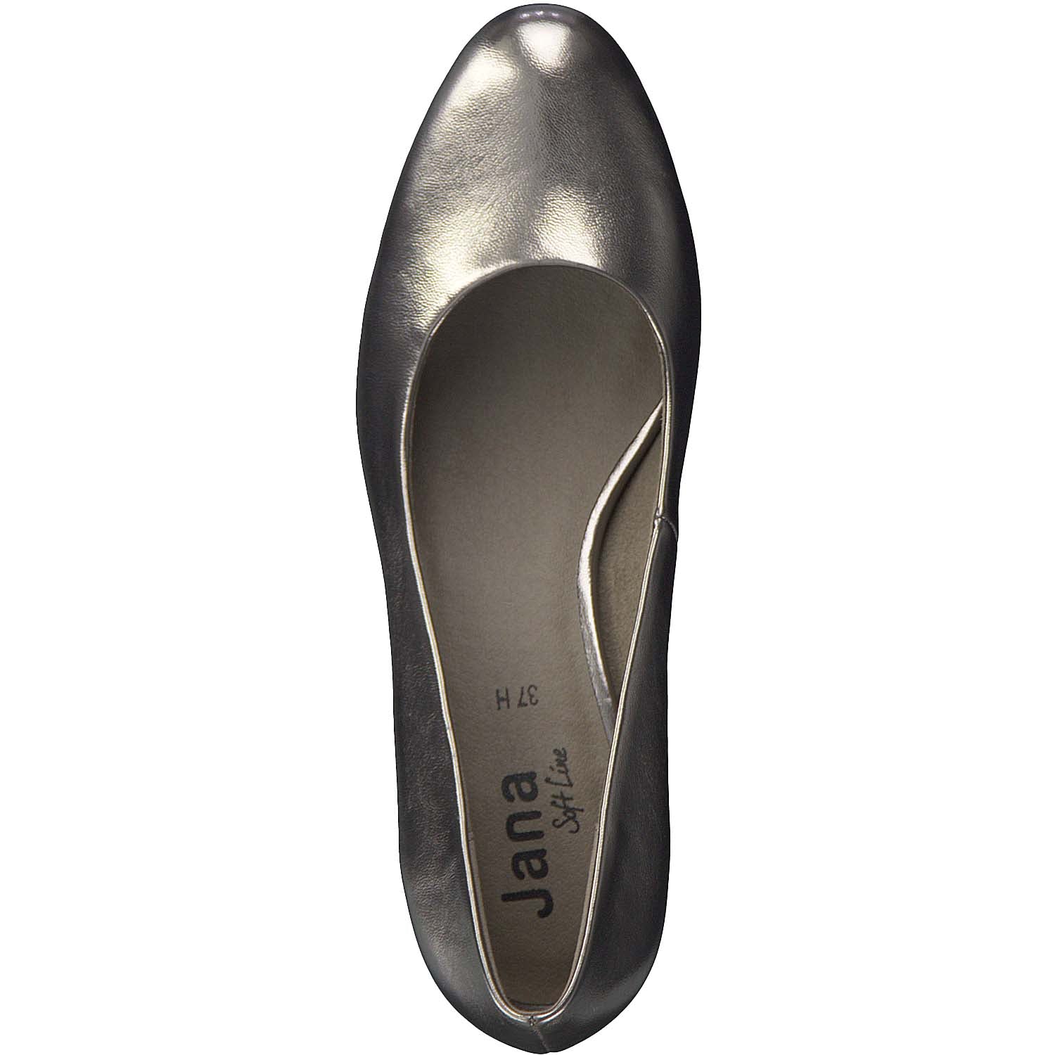 Front view of the elegant Pewter Low Heel.