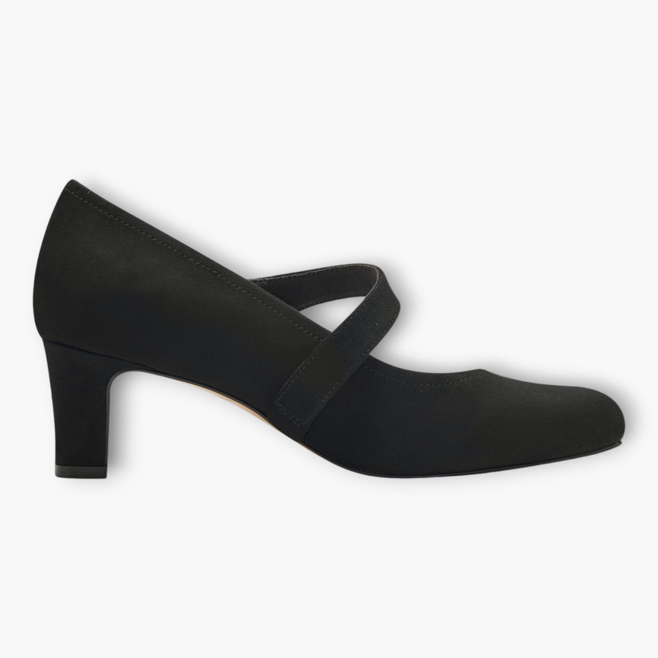 Jana Black Faux Suede Wide Fit Court Shoes with Velcro Strap - Leavys Shoes