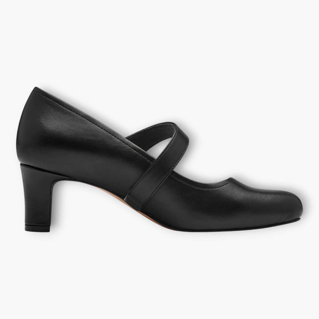 Black Vegan Court Shoes with Block Heel & Cross Strap - Leavys Shoes