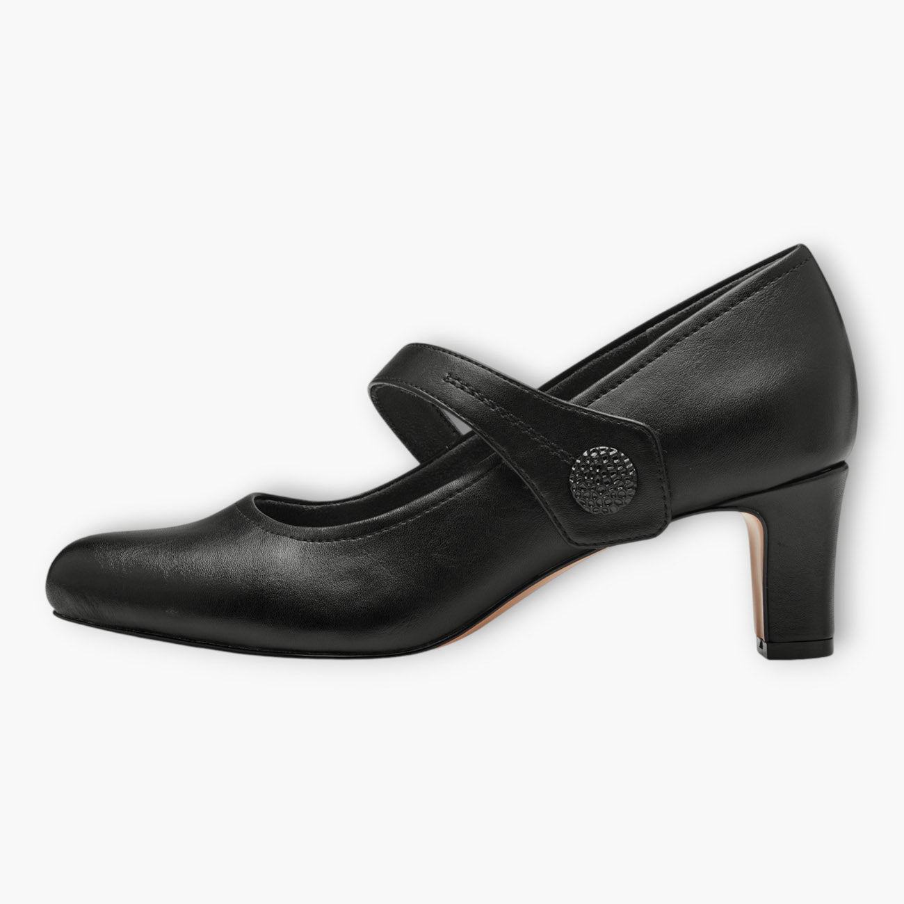 Black Vegan Court Shoes with Block Heel & Cross Strap - Leavys Shoes