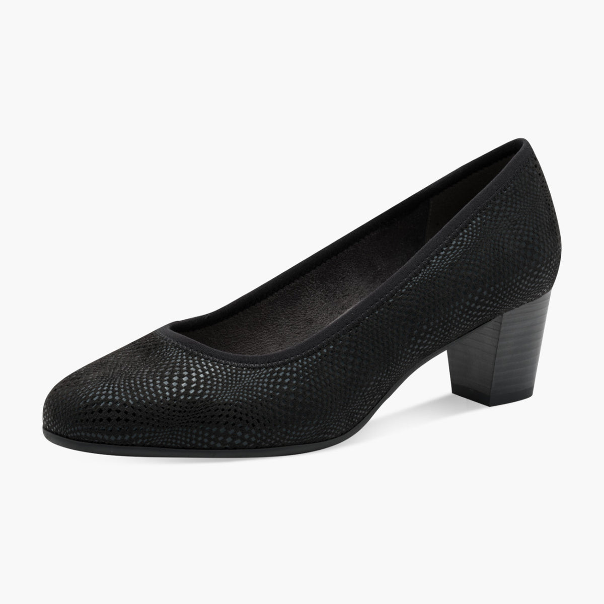 Jana Black Vegan Court Shoe with Block Heel - Leavys Shoes
