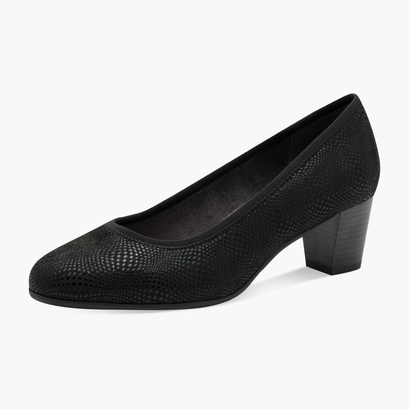 Jana Black Vegan Court Shoe with Block Heel - Leavys Shoes
