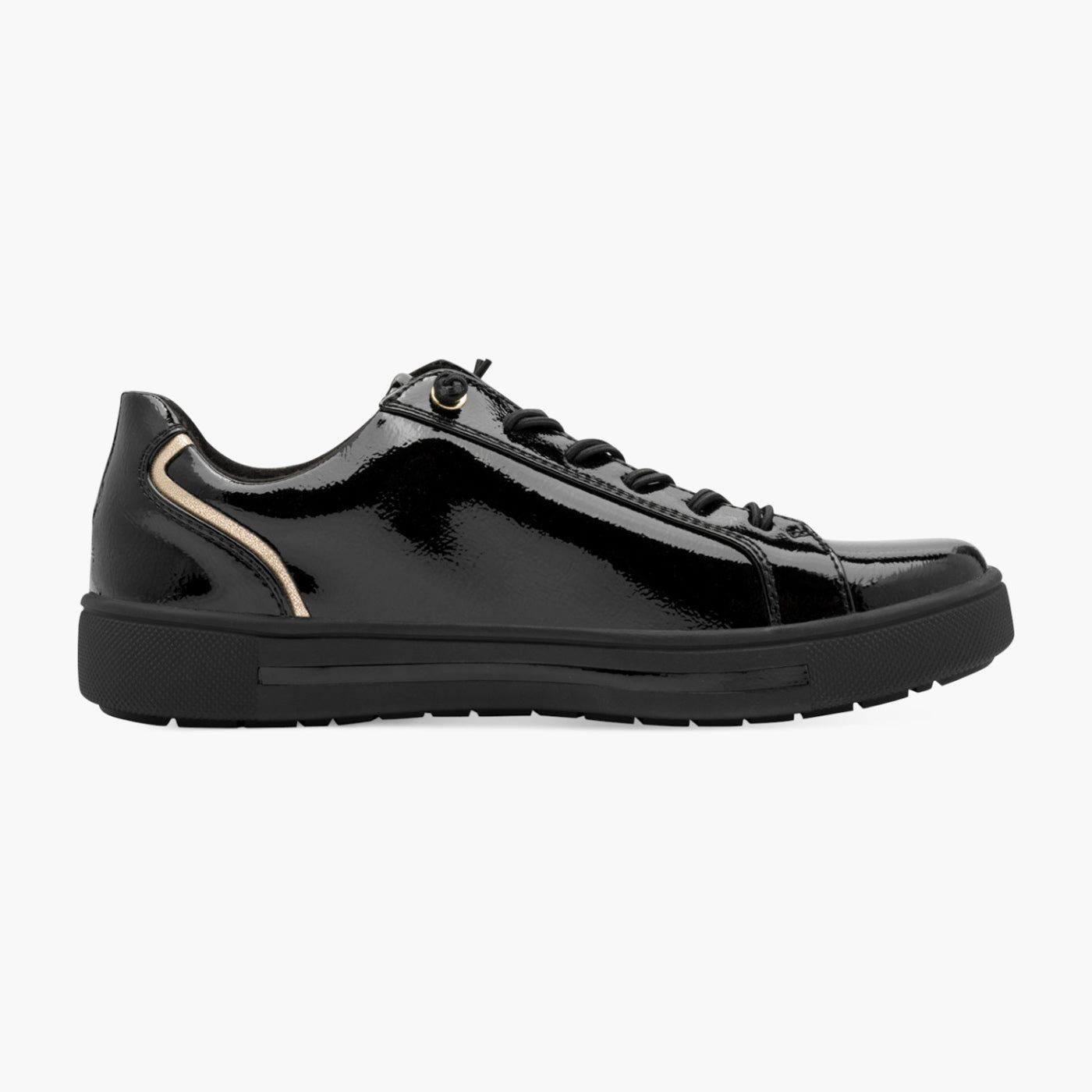 Jana Women's Black Patent Trainer with Zip & Bungee Lace - Leavys Shoes
