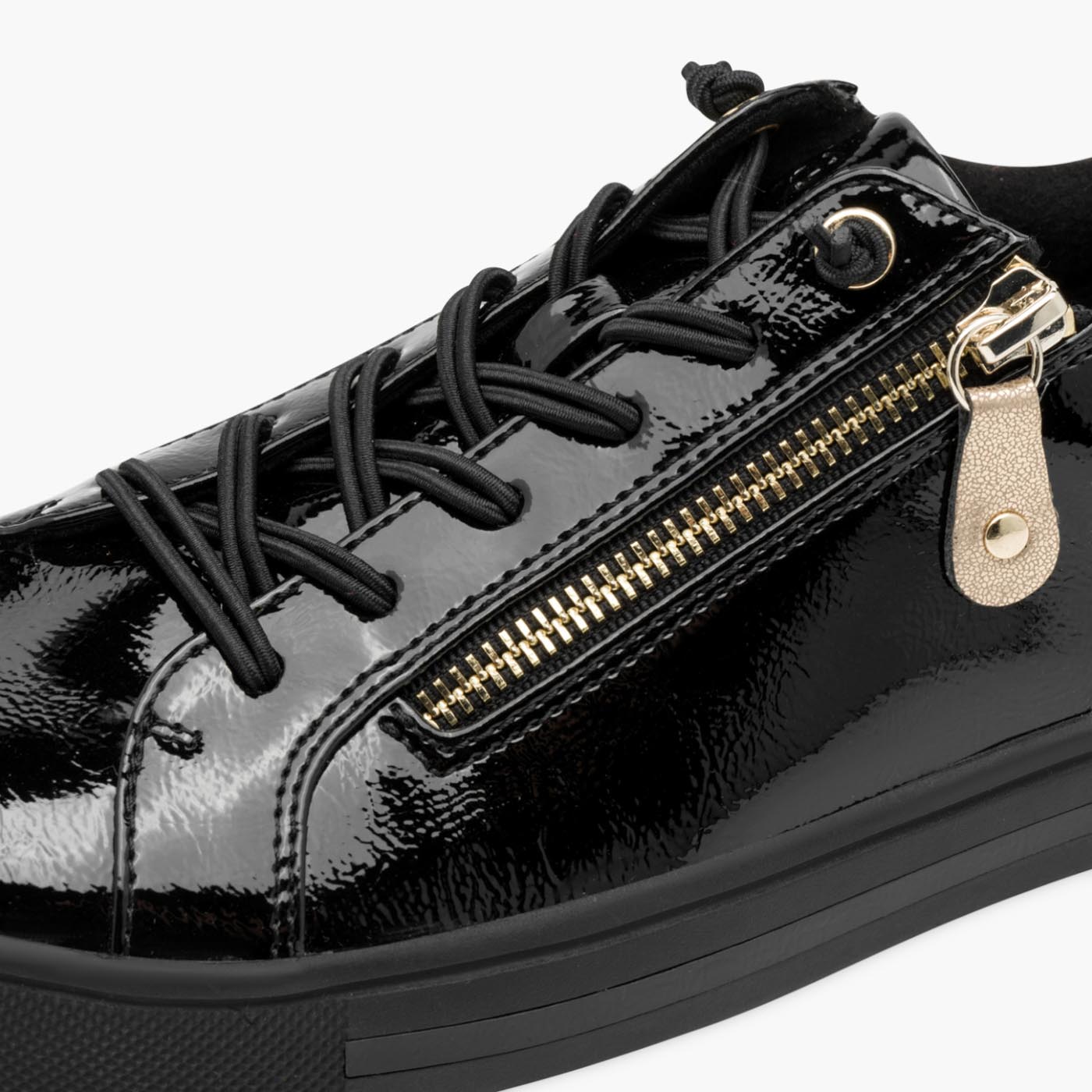 Jana Women's Black Patent Trainer with Zip & Bungee Lace - Leavys Shoes