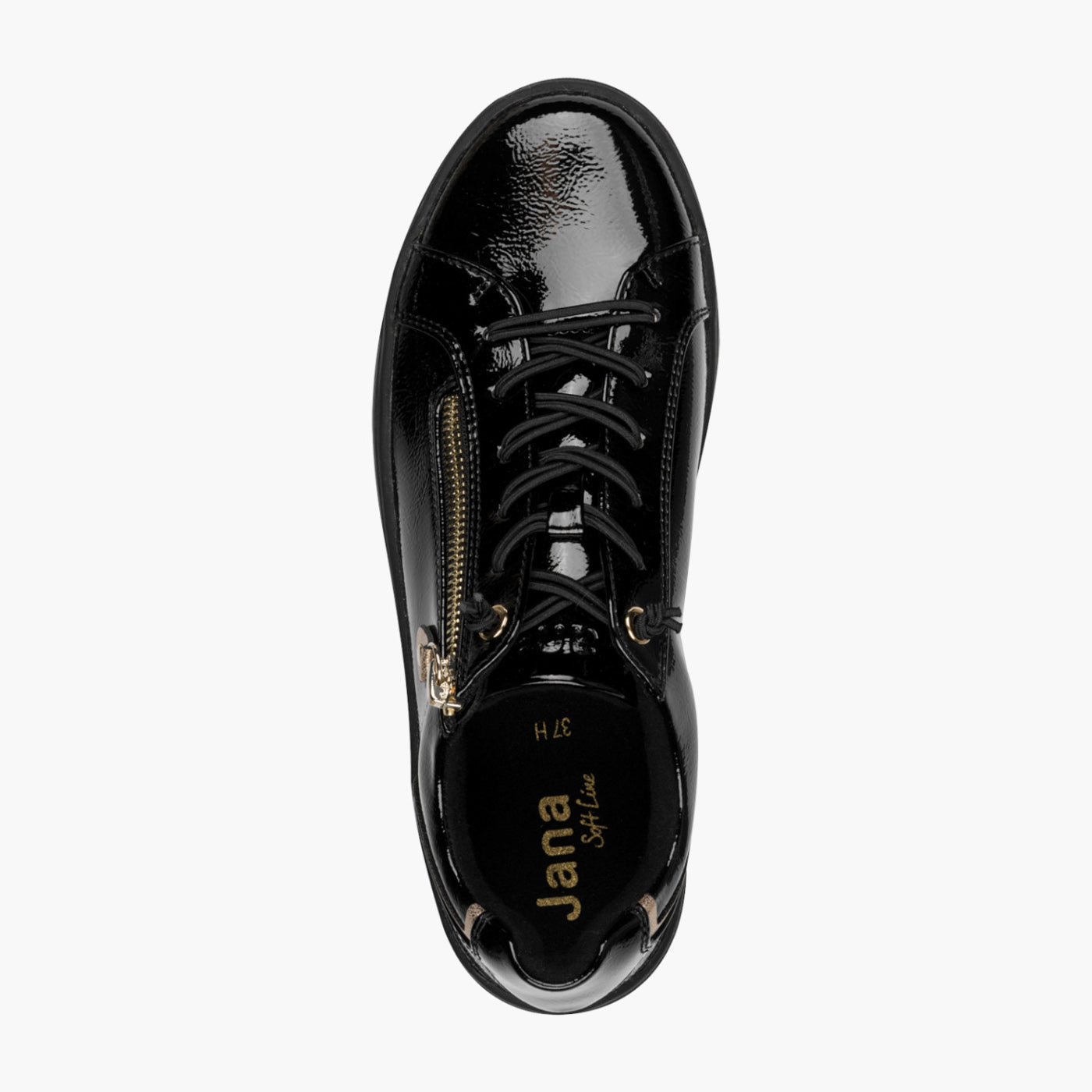Jana Women's Black Patent Trainer with Zip & Bungee Lace - Leavys Shoes