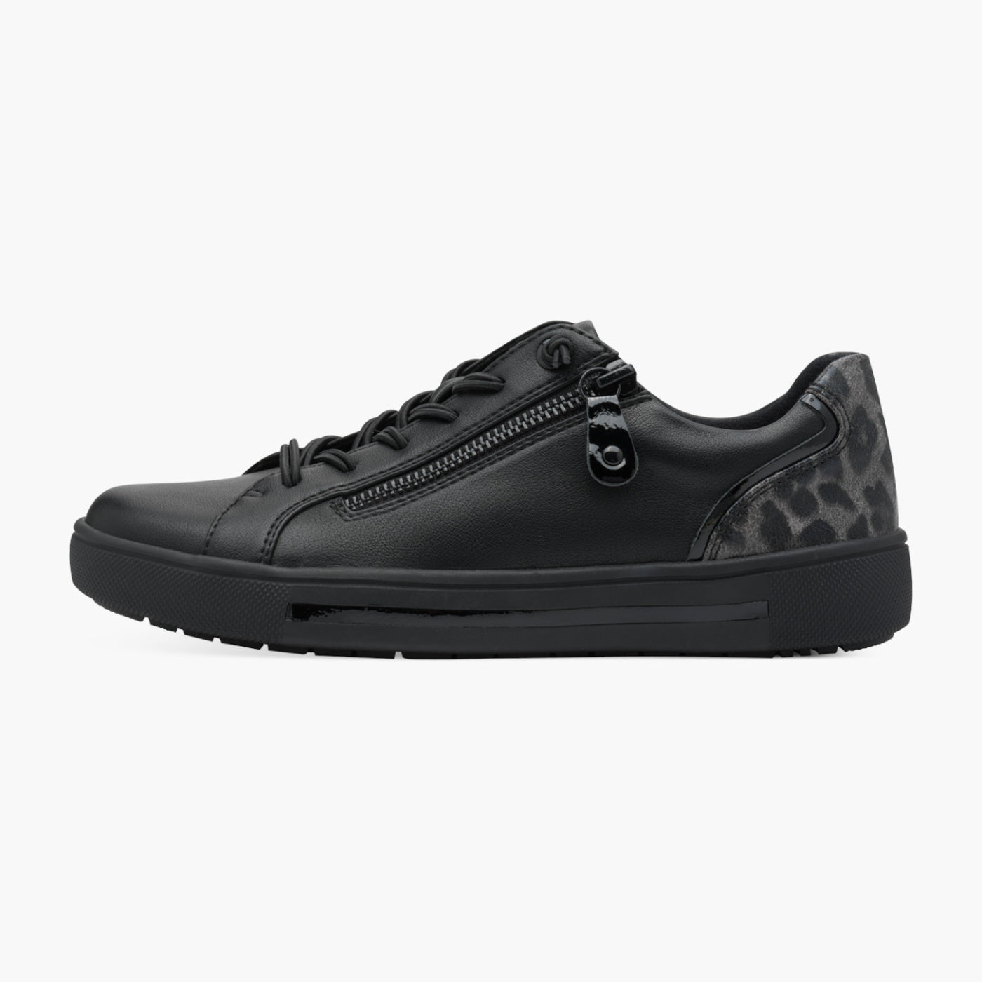 Jana Women's Black Vegan Zip Trainers with Elastic Laces