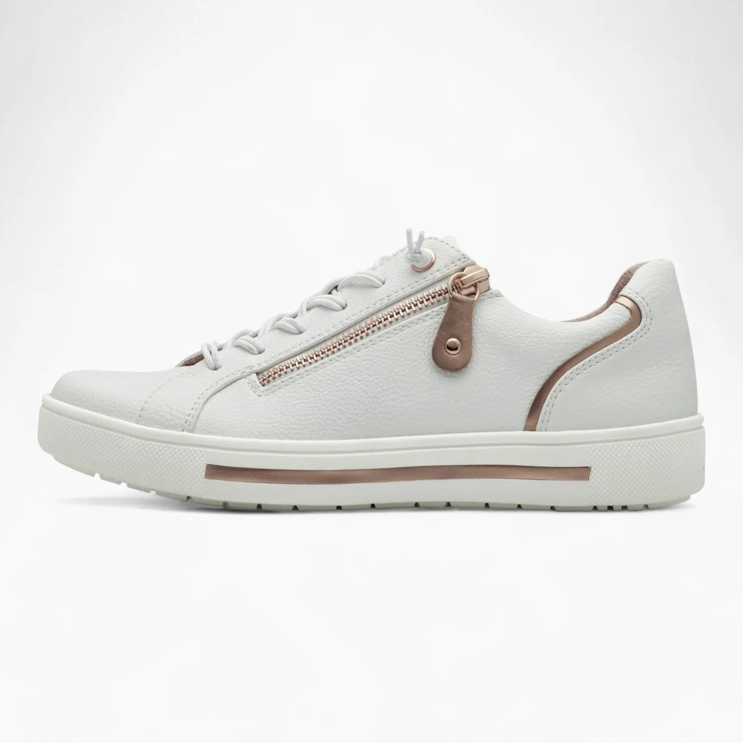 Jana Softline White Runner – Wide Fit & Rose Gold Accents - Leavys Shoes