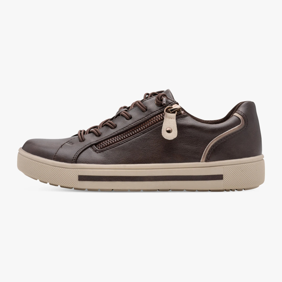 Jana Softline Mocca Brown Wide Fit Trainer with Zip
