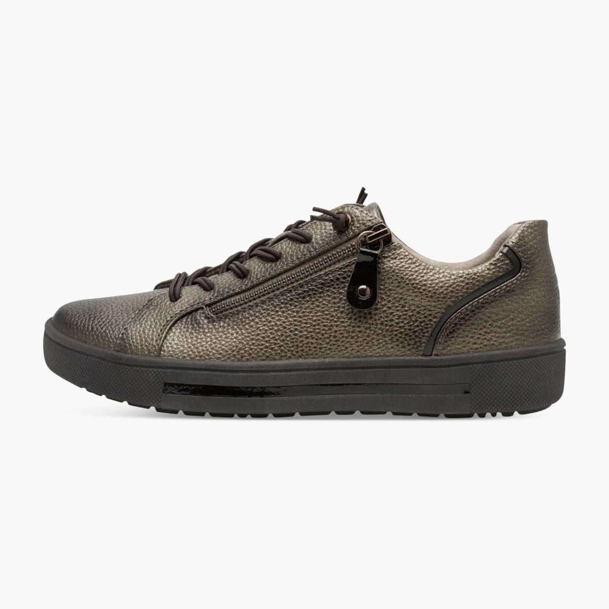 Jana Women’s Bronze Vegan Trainer with Bungee Laces &amp; Zip - Leavys Shoes