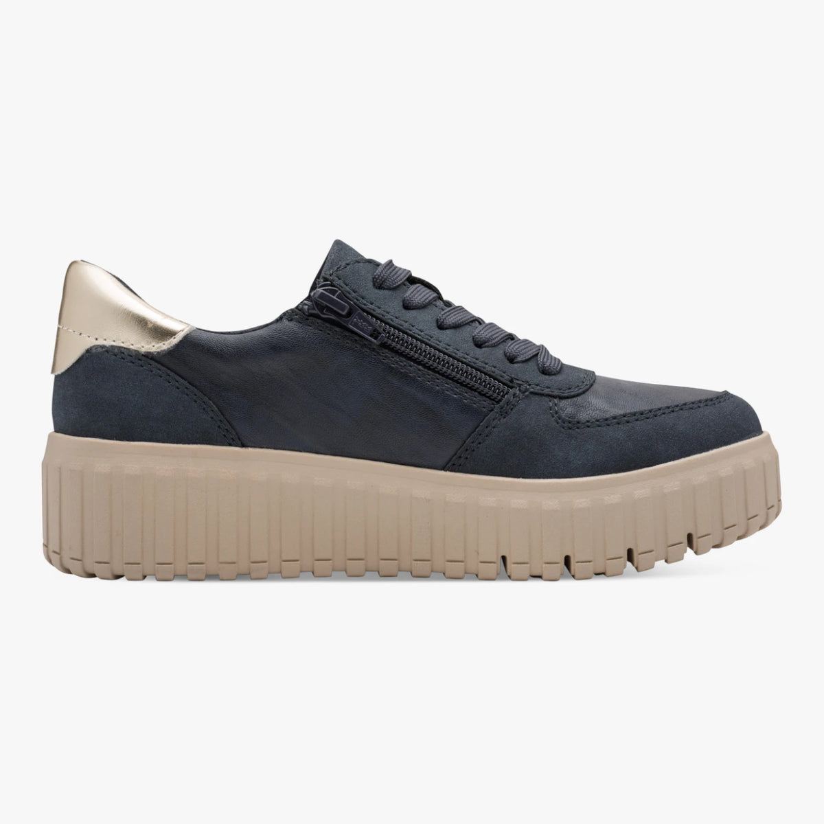 Jana Softline Navy Gold Wide Fit Platform Trainers