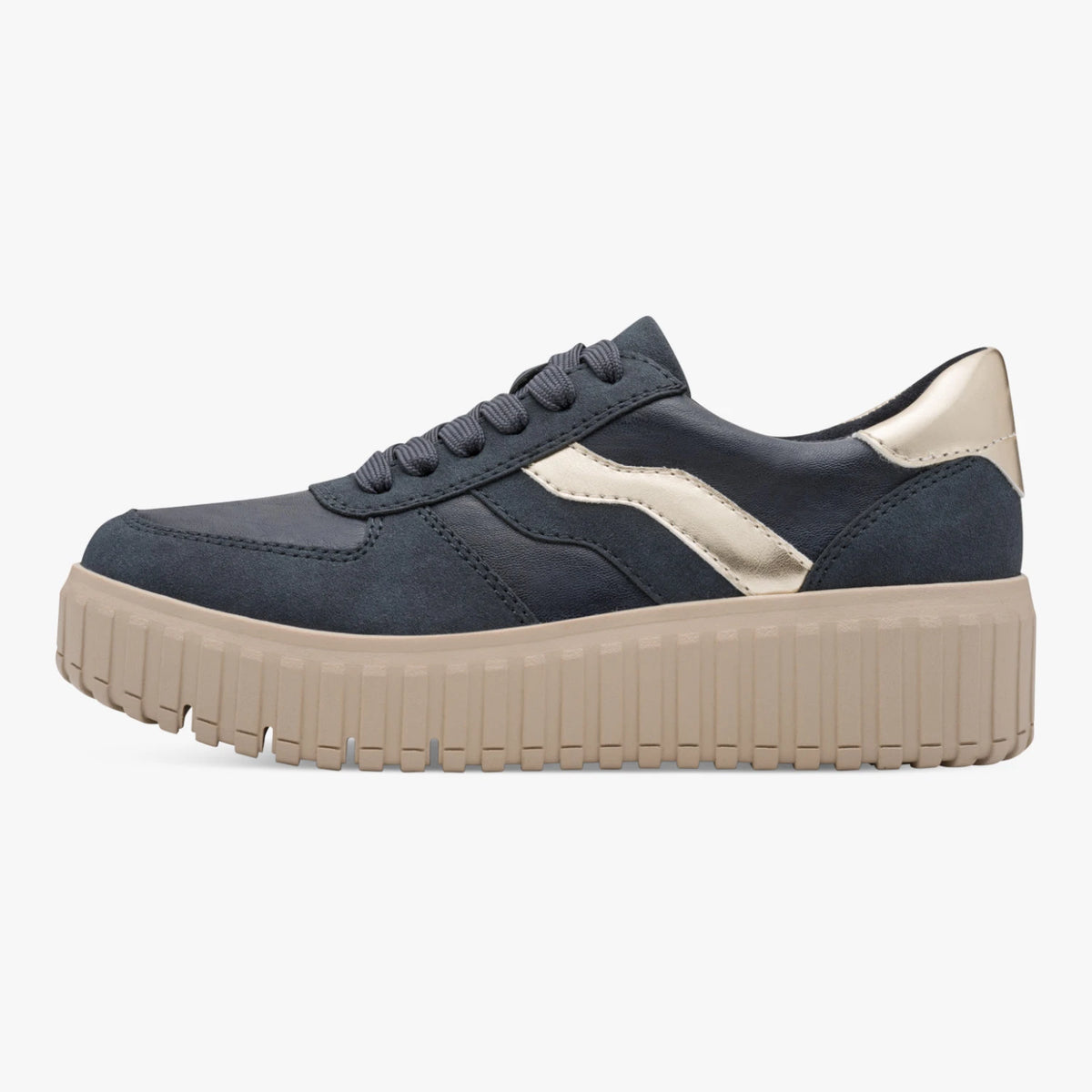 Jana Softline Navy Gold Wide Fit Platform Trainers