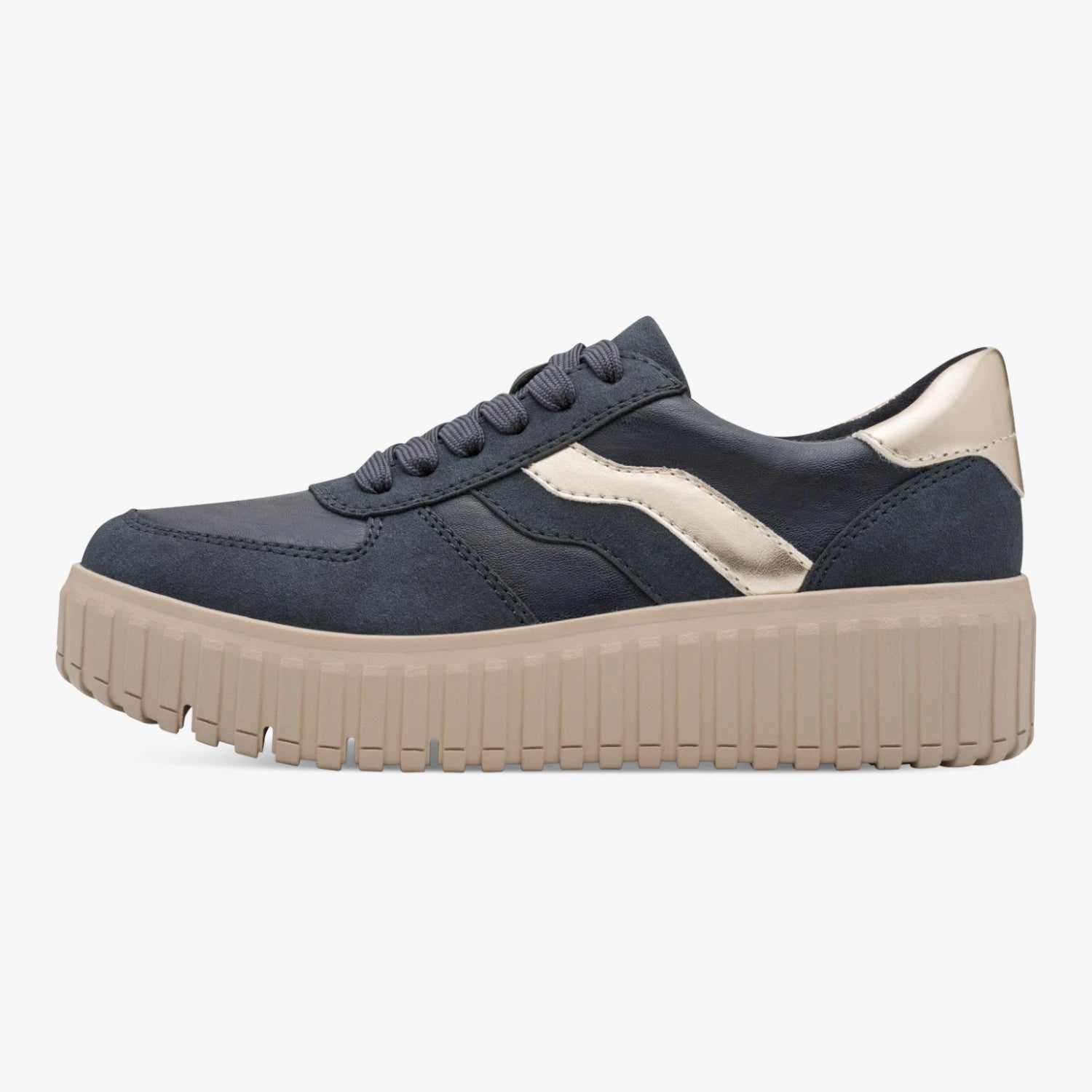 Jana Softline Navy Gold Wide Fit Platform Trainers