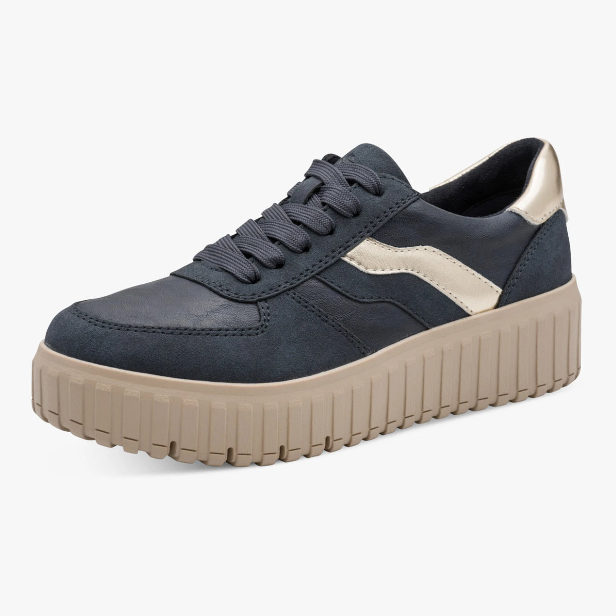 Jana Softline Navy Gold Wide Fit Platform Trainers