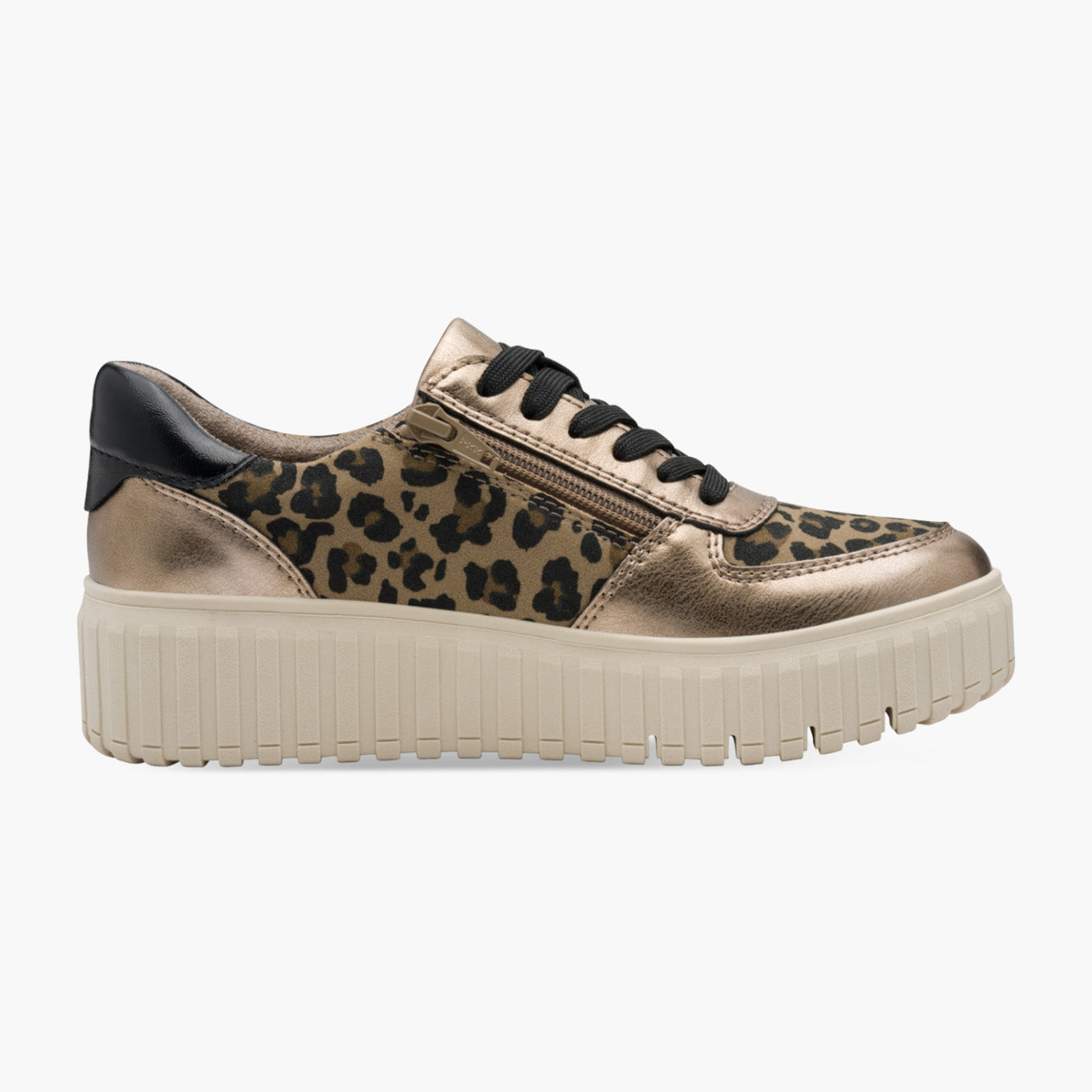 Jana Leopard Print Vegan Lace-Up Trainer – Bronze Mix - Leavys Shoes