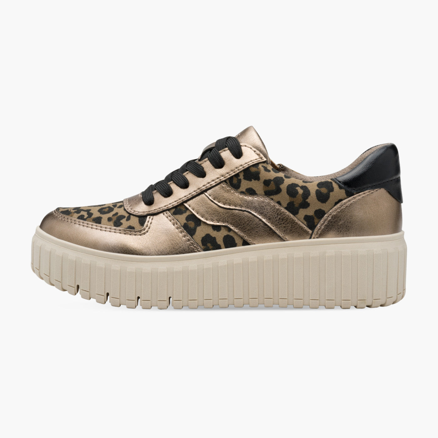 Jana Leopard Print Vegan Lace-Up Trainer – Bronze Mix - Leavys Shoes