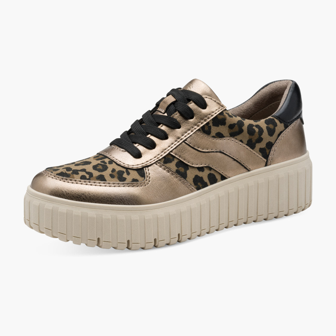 Jana Leopard Print Vegan Lace-Up Trainer – Bronze Mix - Leavys Shoes