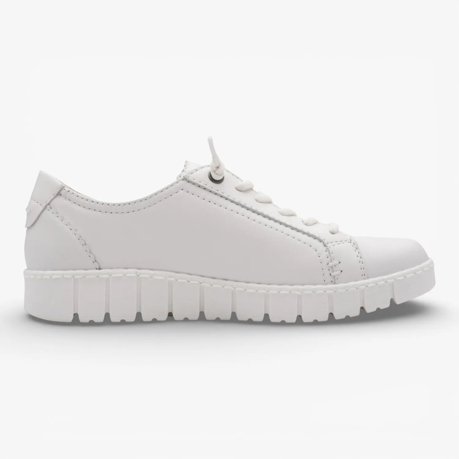 Jana Softline Leather White Lace-Up Trainer (Wide Fit H)