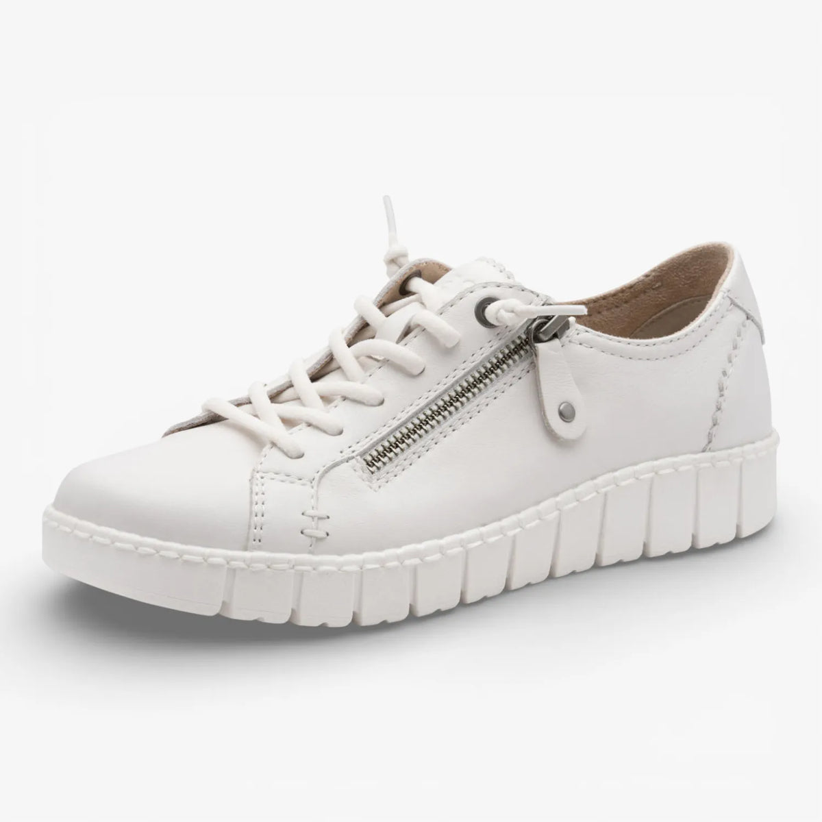 Jana Softline Leather White Lace-Up Trainer (Wide Fit H)