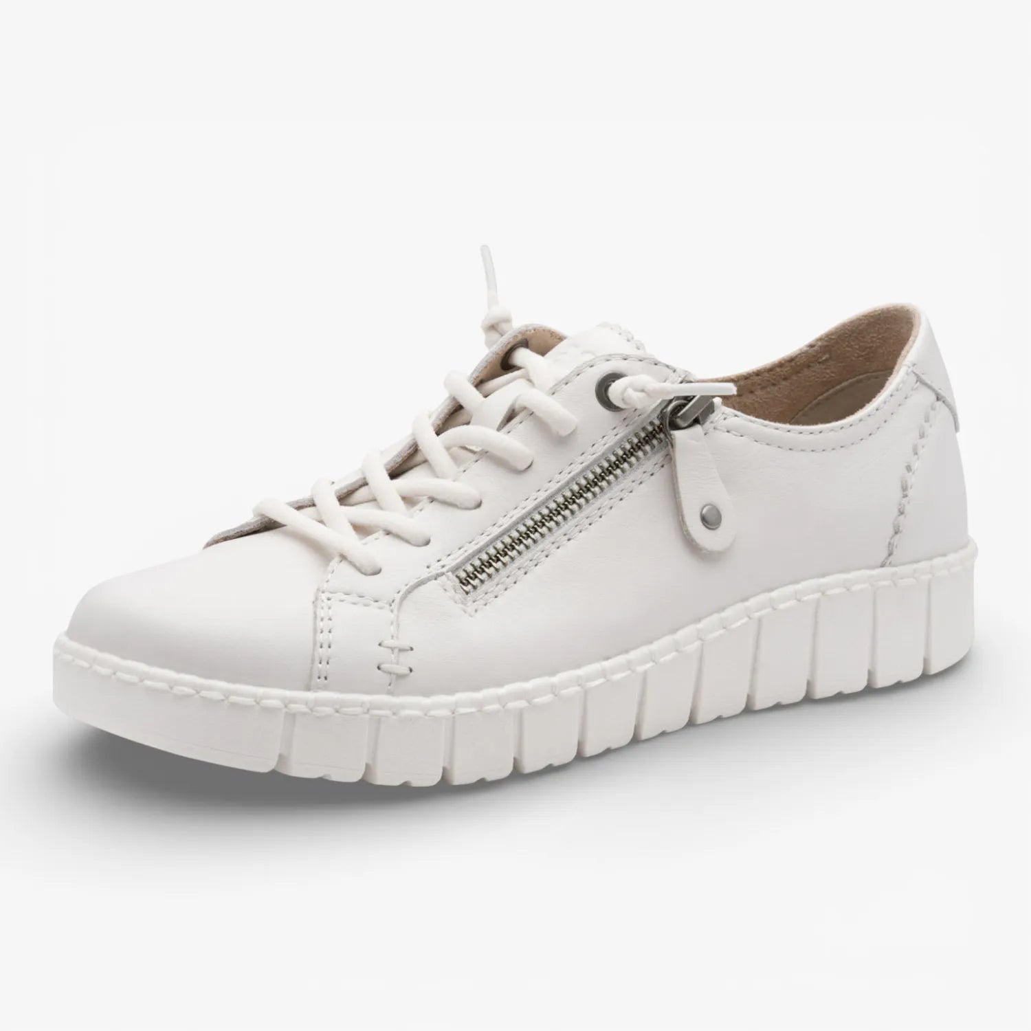 Jana Softline Leather White Lace-Up Trainer (Wide Fit H)