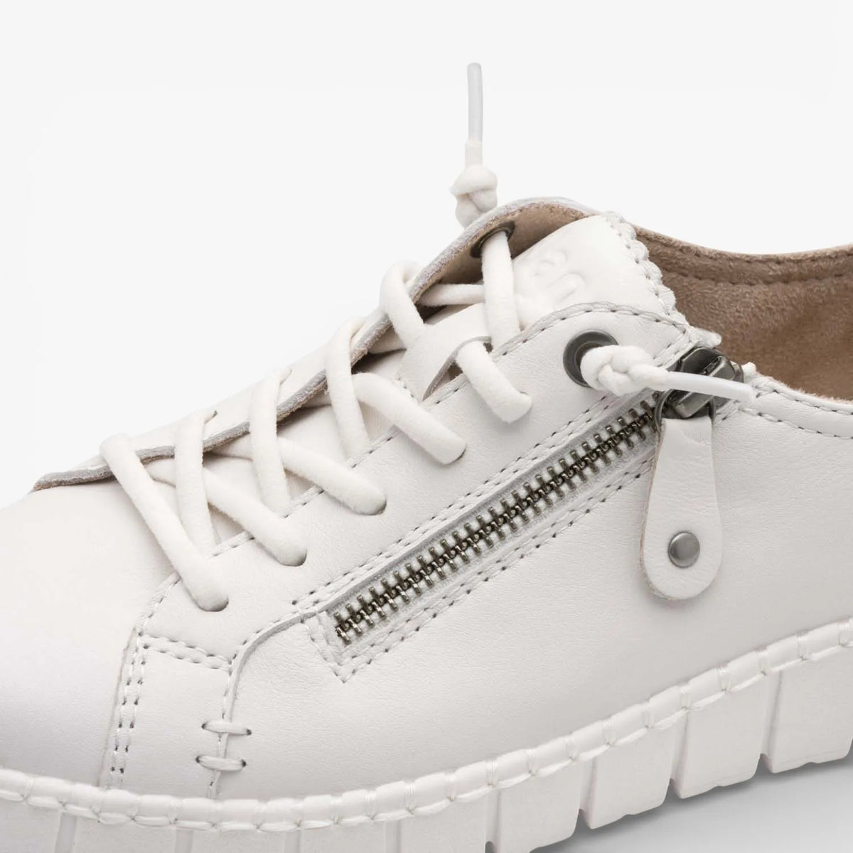 Jana Softline Leather White Lace-Up Trainer (Wide Fit H)