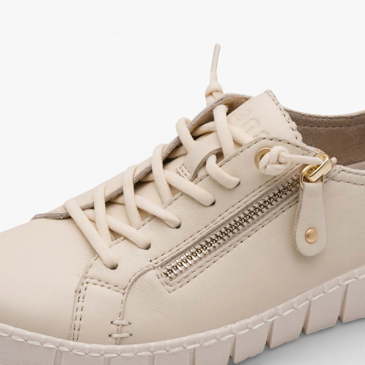 Jana Softline Leather Beige Lace-Up Trainer (Wide Fit H)