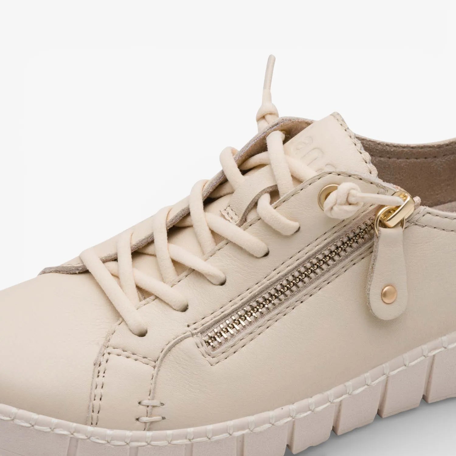 Jana Softline Leather Beige Lace-Up Trainer (Wide Fit H)