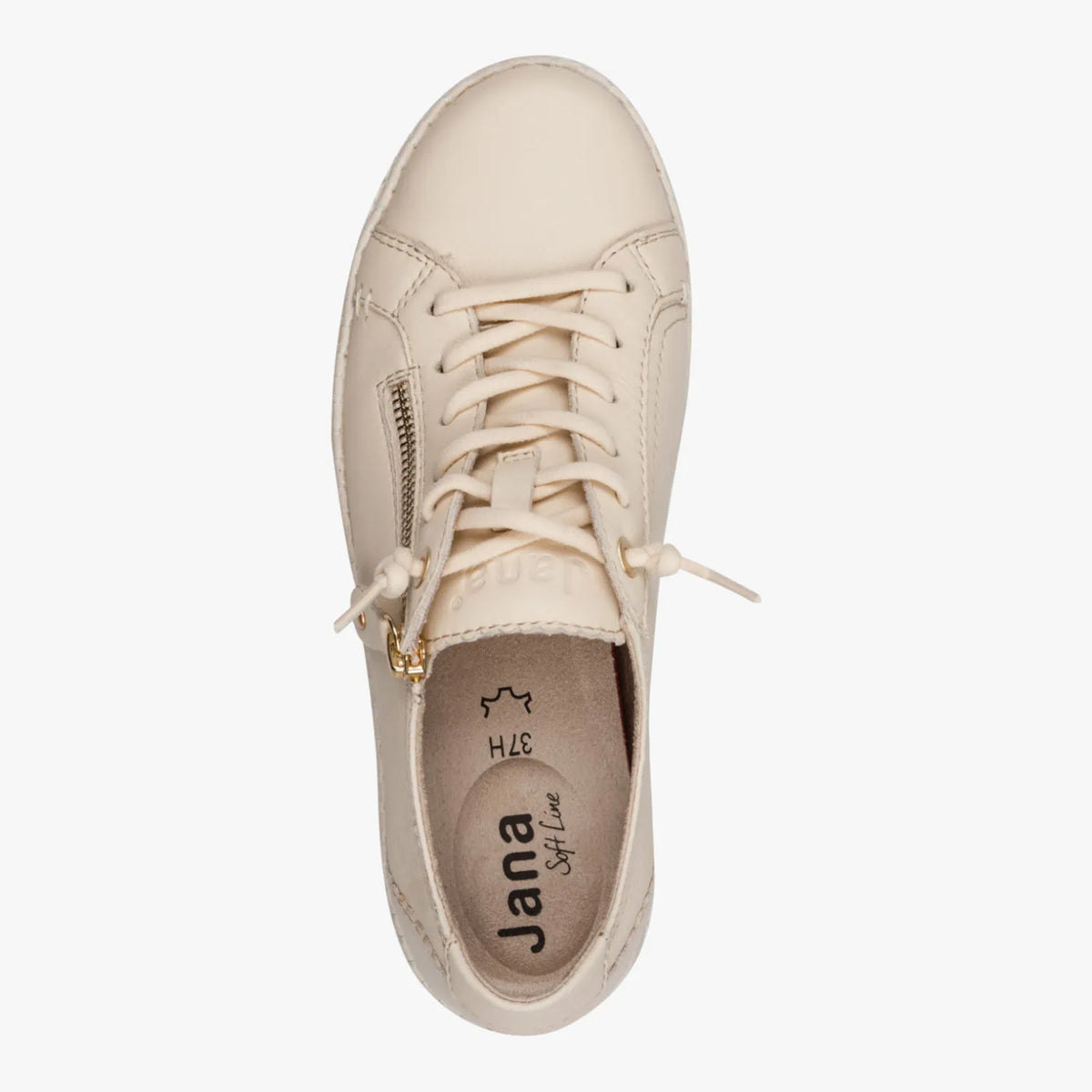 Jana Softline Leather Beige Lace-Up Trainer (Wide Fit H)