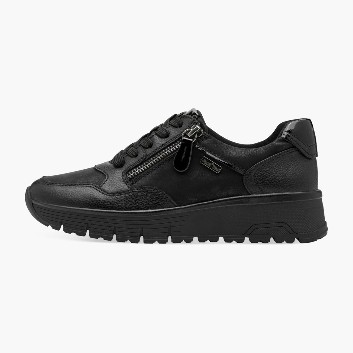 Jana Vegan Lace-Up Trainer in Black with Side Zip – TEX Comfort - Leavys Shoes
