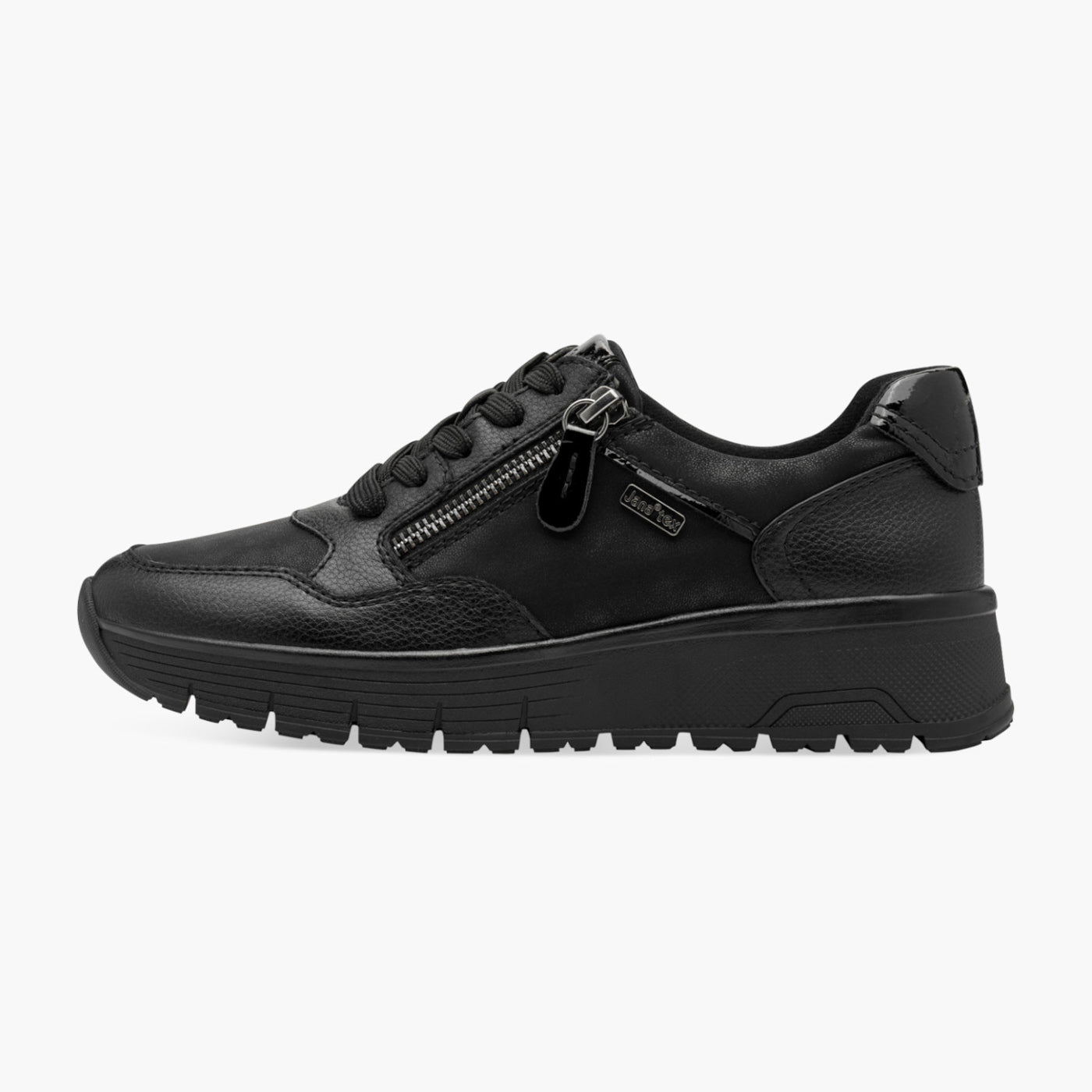 Jana Vegan Lace-Up Trainer in Black with Side Zip – TEX Comfort - Leavys Shoes