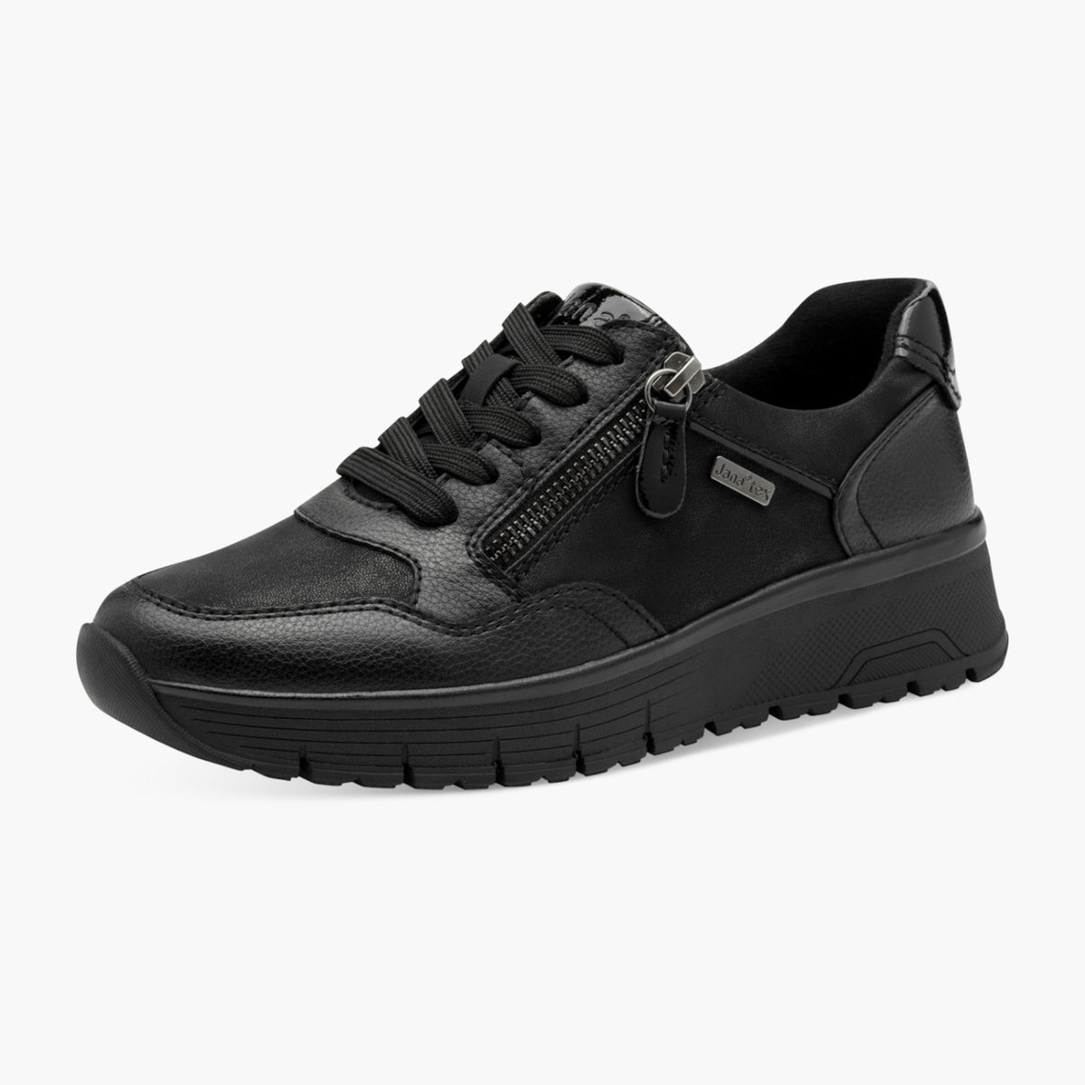 Jana Vegan Lace-Up Trainer in Black with Side Zip – TEX Comfort - Leavys Shoes