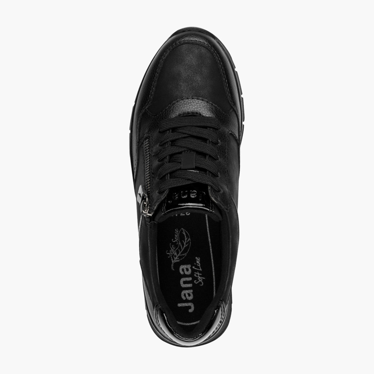 Jana Vegan Lace-Up Trainer in Black with Side Zip – TEX Comfort - Leavys Shoes