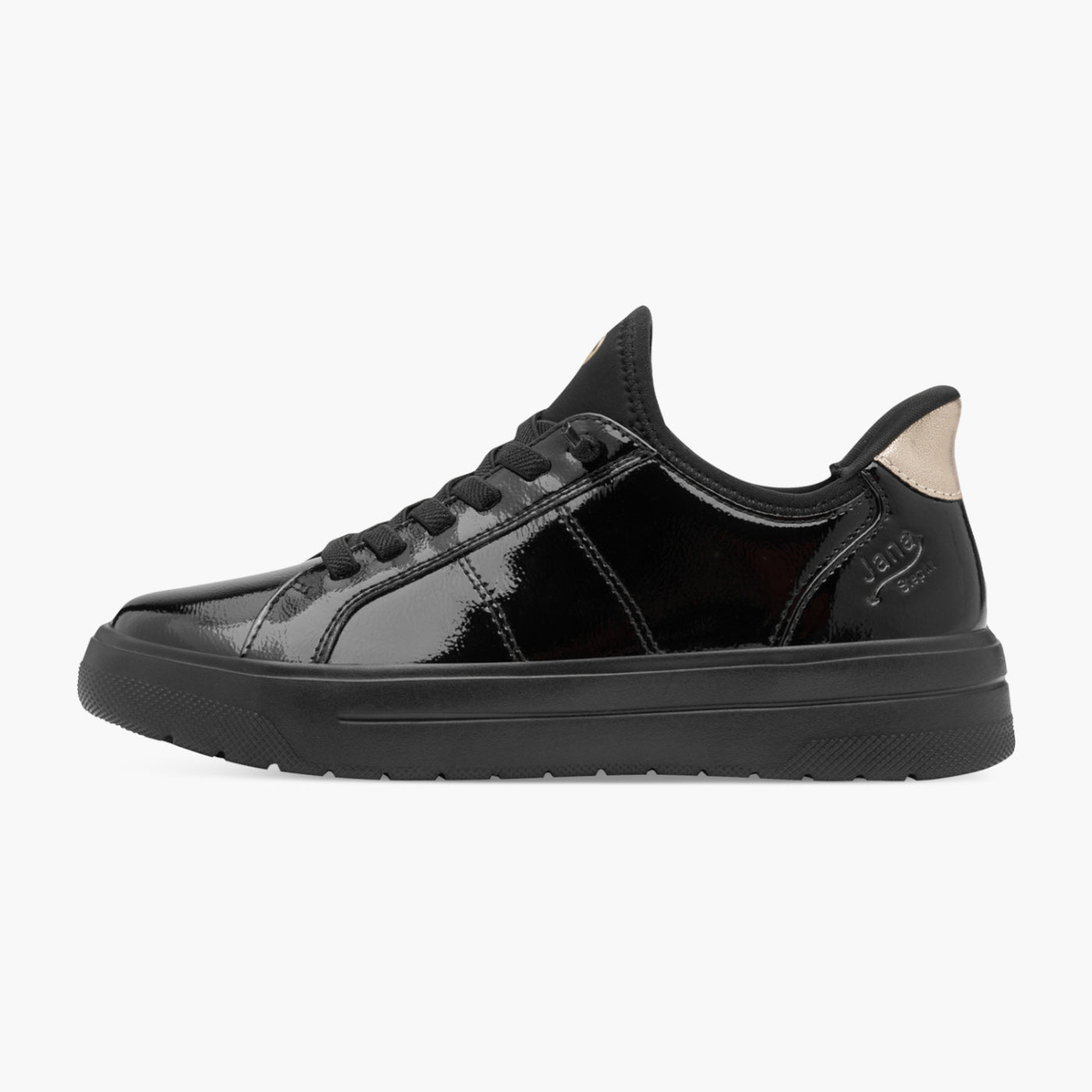 Jana Black Patent Step-In Sneaker with Bungee Laces - Leavys Shoes