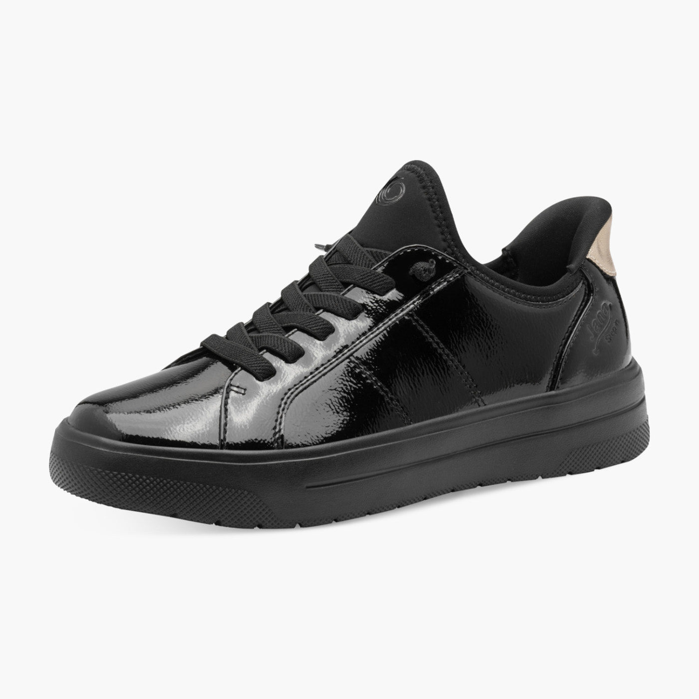 Jana Black Patent Step-In Sneaker with Bungee Laces - Leavys Shoes