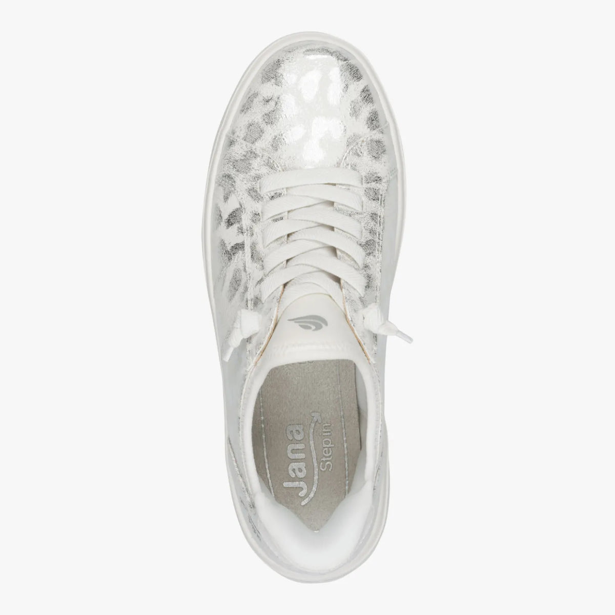 Jana Softline Wht Leo Metal Lace-Up Trainer (Wide Fit H)