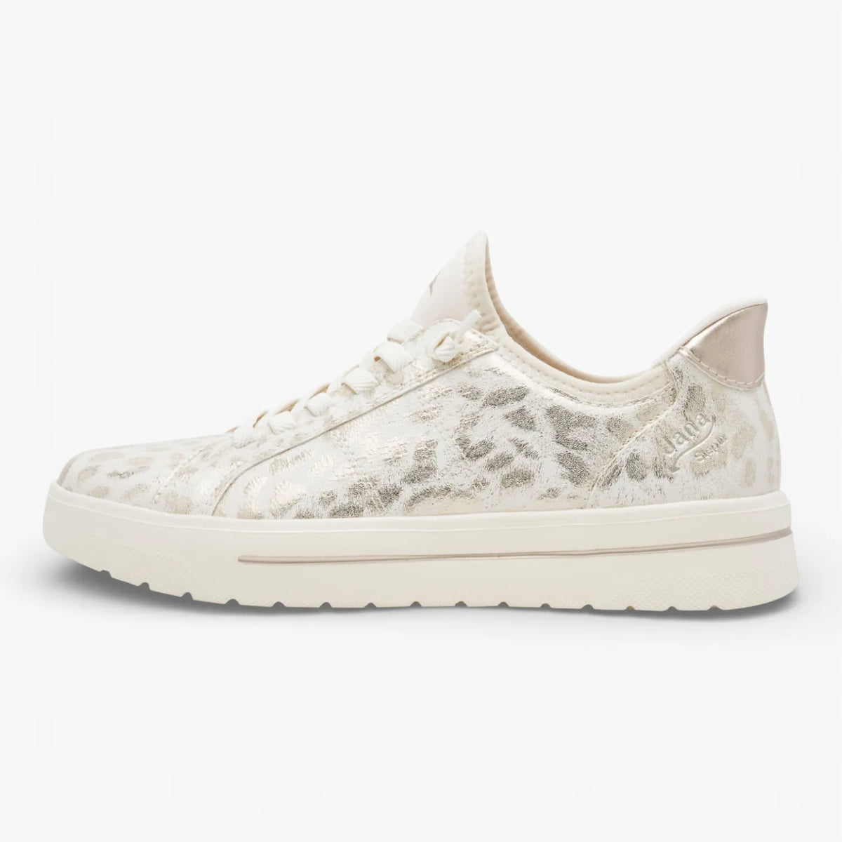 Jana Softline SLIP IN Gold Leo Met Lace-Up Trainer (Wide Fit H)