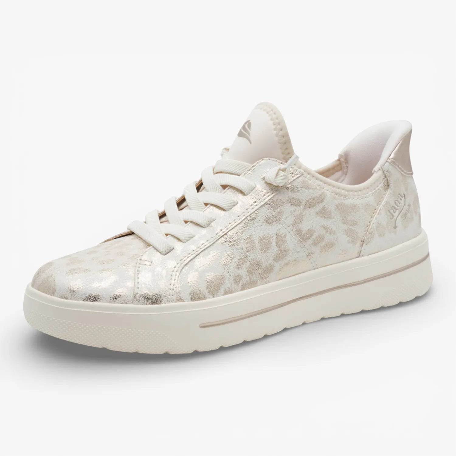 Jana Softline SLIP IN Gold Leo Met Lace-Up Trainer (Wide Fit H)