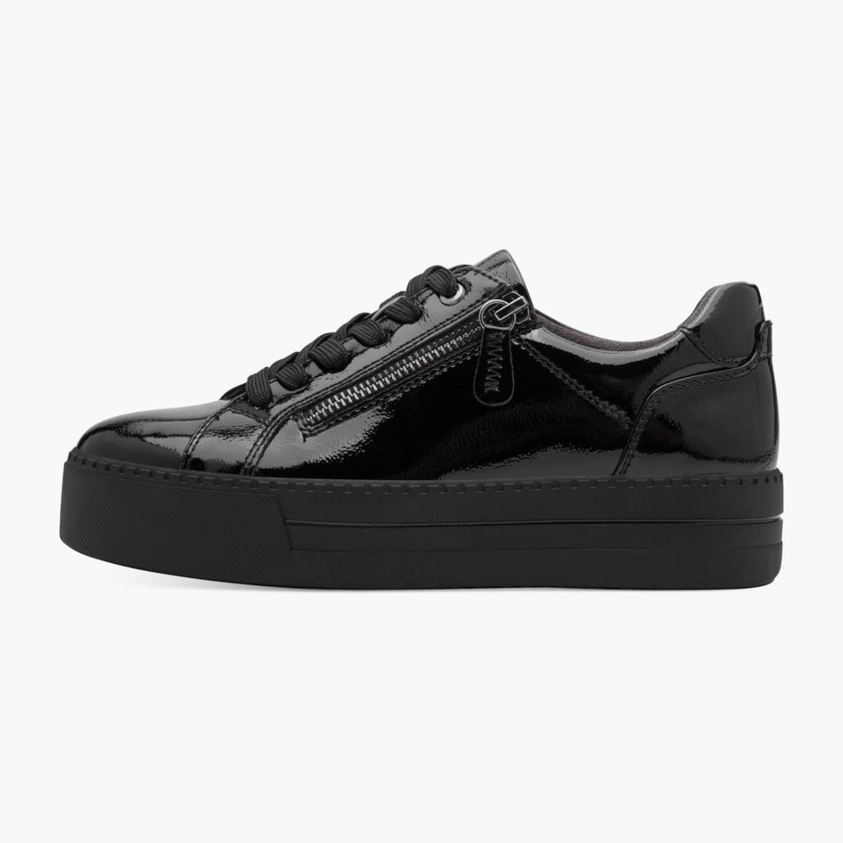 Jana Black Patent Vegan Platform Trainer with Zip Detail - Leavys Shoes