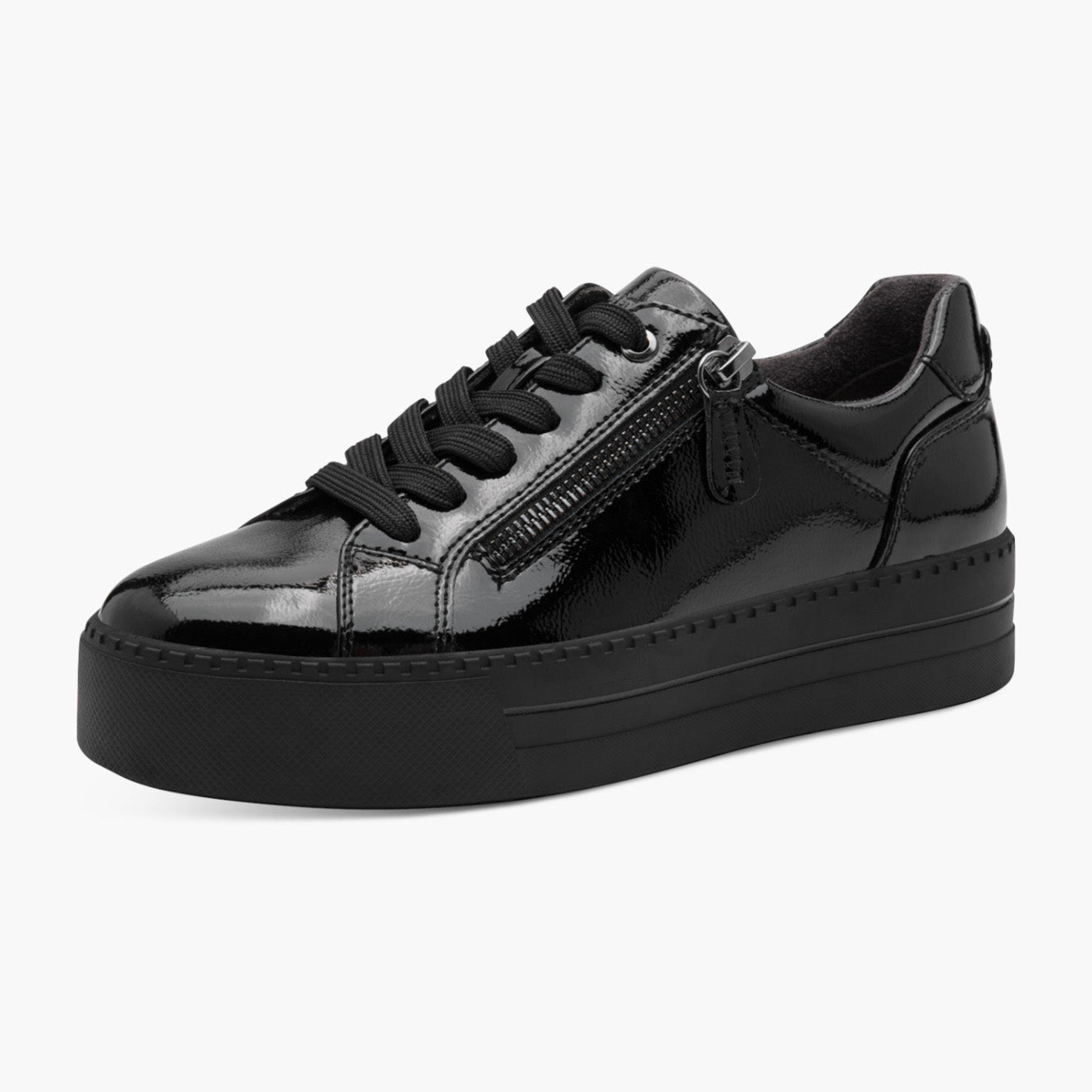 Jana Black Patent Vegan Platform Trainer with Zip Detail - Leavys Shoes