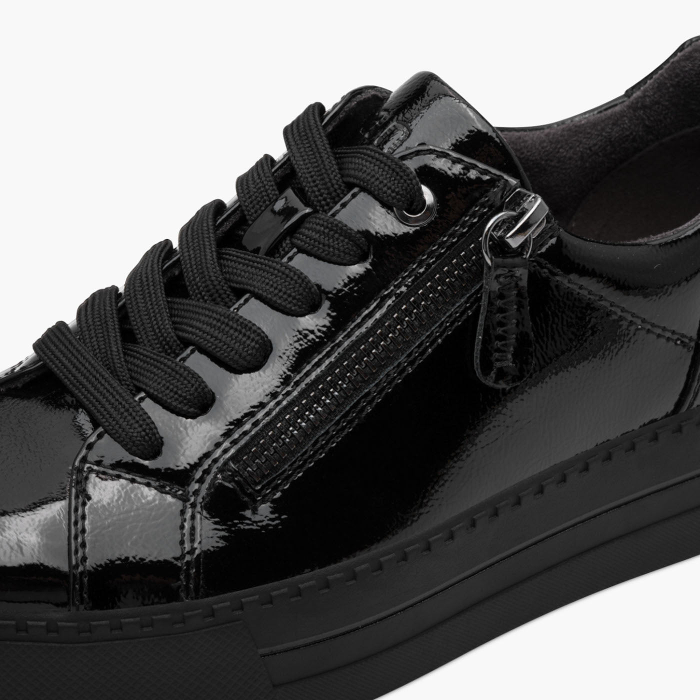 Jana Black Patent Vegan Platform Trainer with Zip Detail - Leavys Shoes