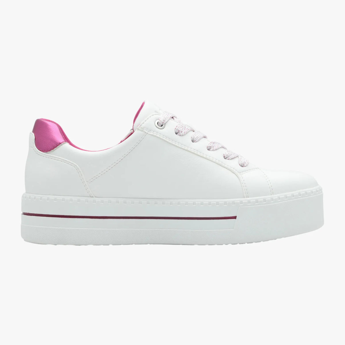 Jana White Vegan Platform Sneaker with Pink Accents - Leavys Shoes
