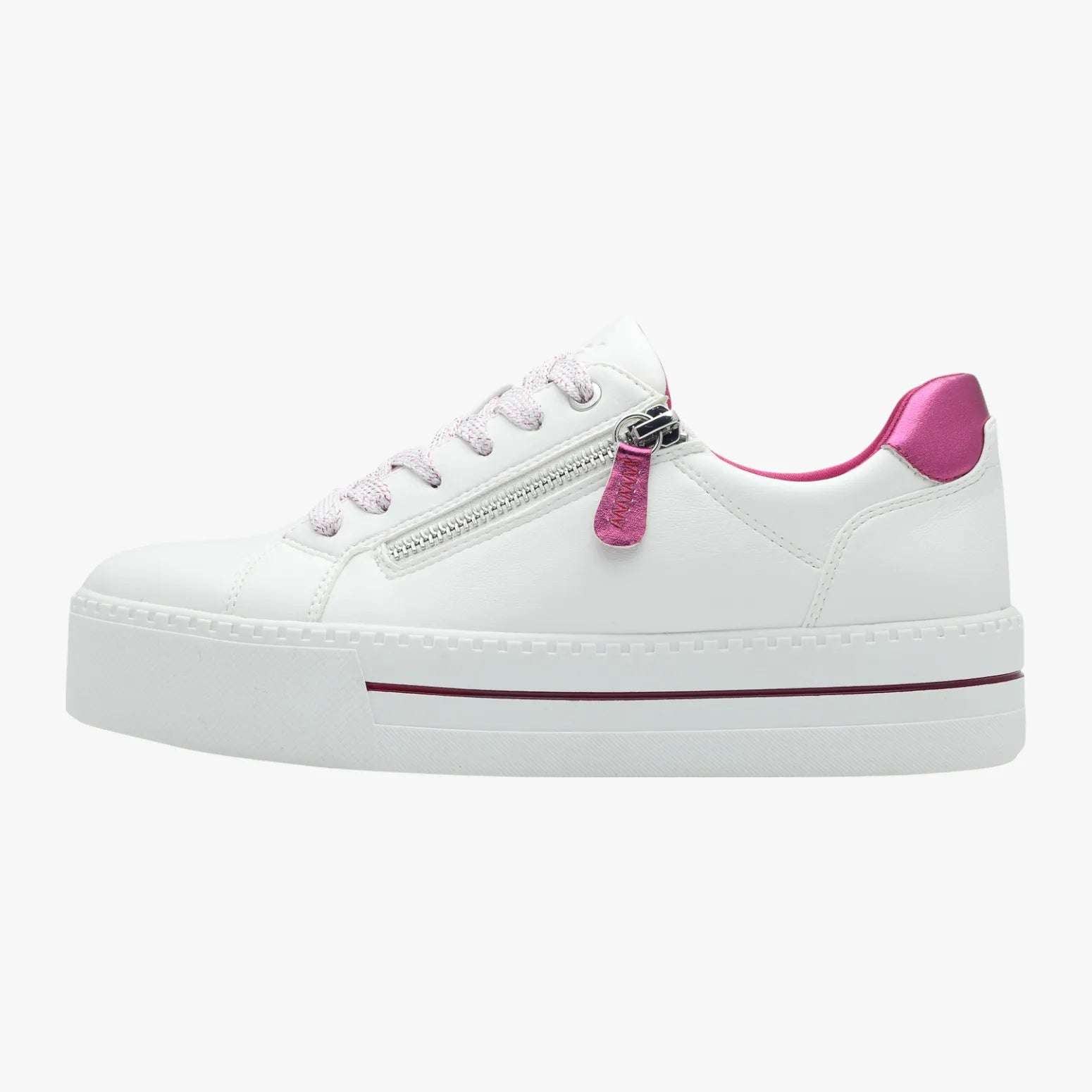 Jana White Vegan Platform Sneaker with Pink Accents - Leavys Shoes