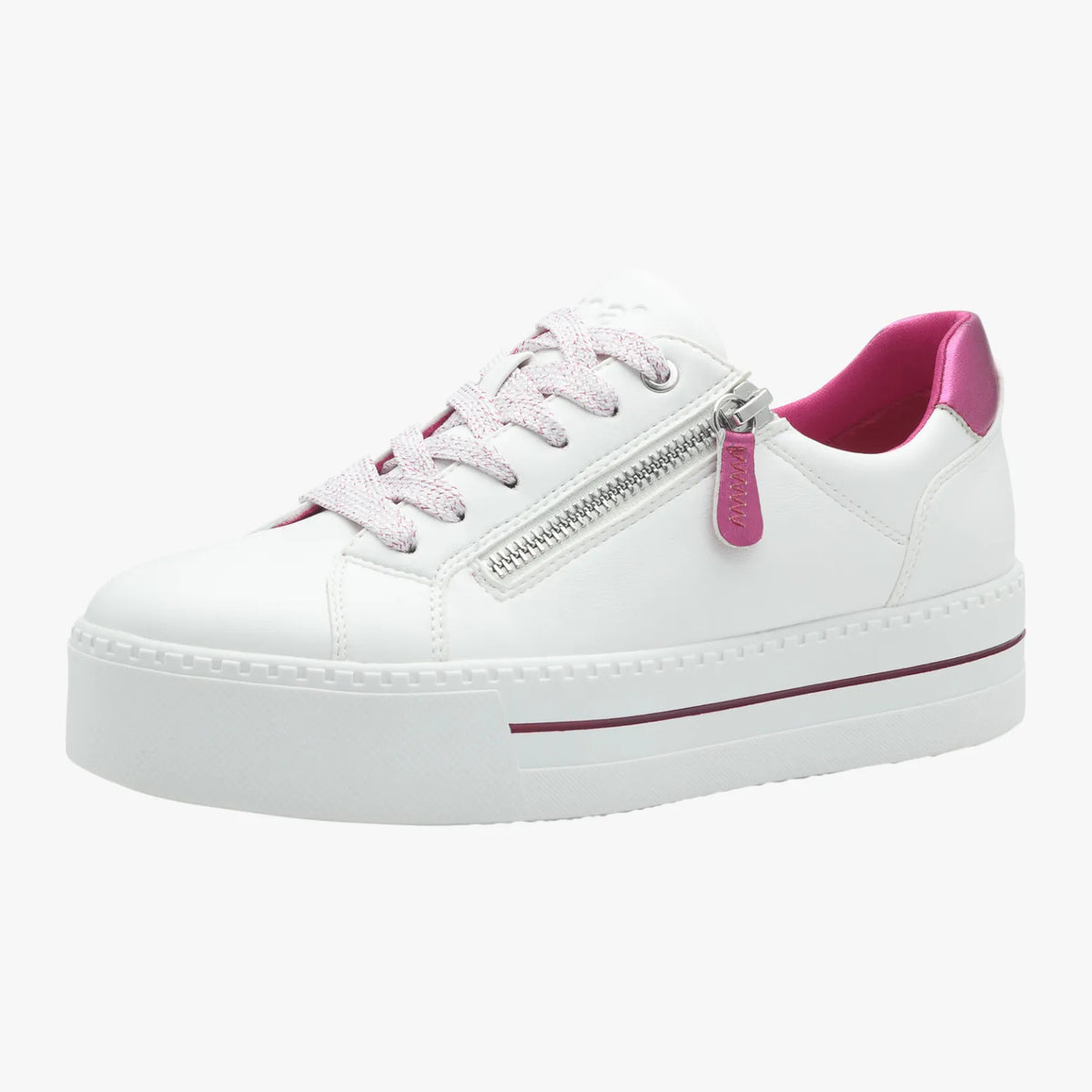 Jana White Vegan Platform Sneaker with Pink Accents - Leavys Shoes