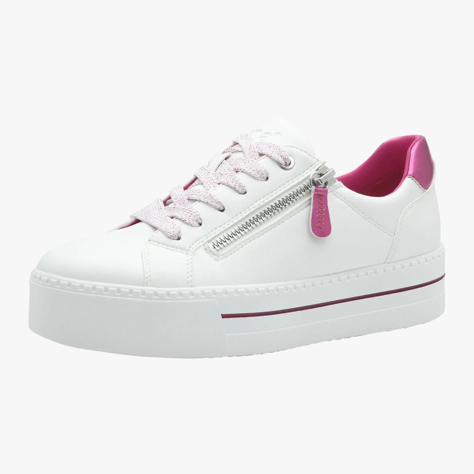 Jana White Vegan Platform Sneaker with Pink Accents - Leavys Shoes